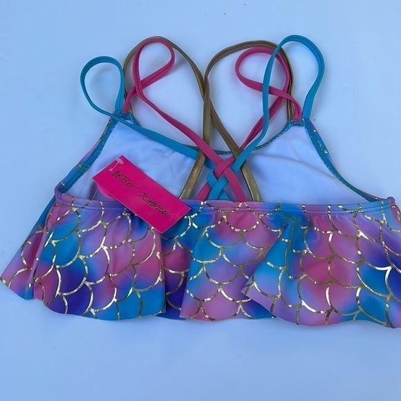 Betsey Johnson Gold Leme Mermaid Bikini Top Sequined Seashell GIRLS XL 14 NEW - Picture 7 of 10